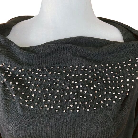 Gerry Weber Black Linen Top US 12 Studded Draped Cowl Neck Short Sleeves - Picture 5 of 8